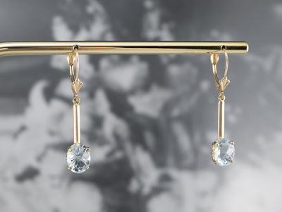 Aquamarine Gold Bar Drop Earrings
