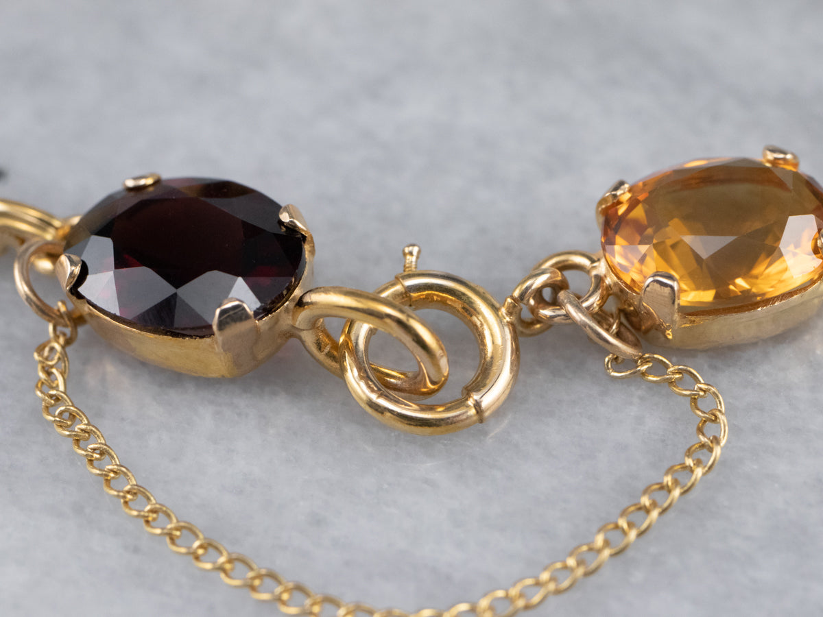 Multi Gemstone Botanical Gold Link Bracelet