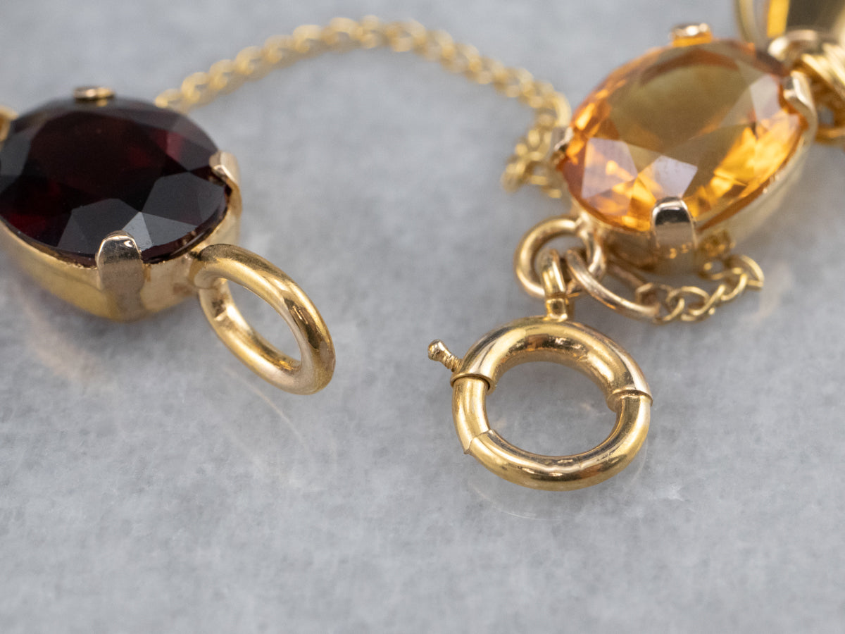 Multi Gemstone Botanical Gold Link Bracelet