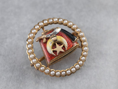 Enamel Seed Pearl Shriners Gold Lapel Pin