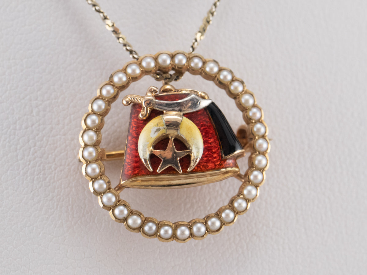 Enamel Seed Pearl Shriners Gold Lapel Pin