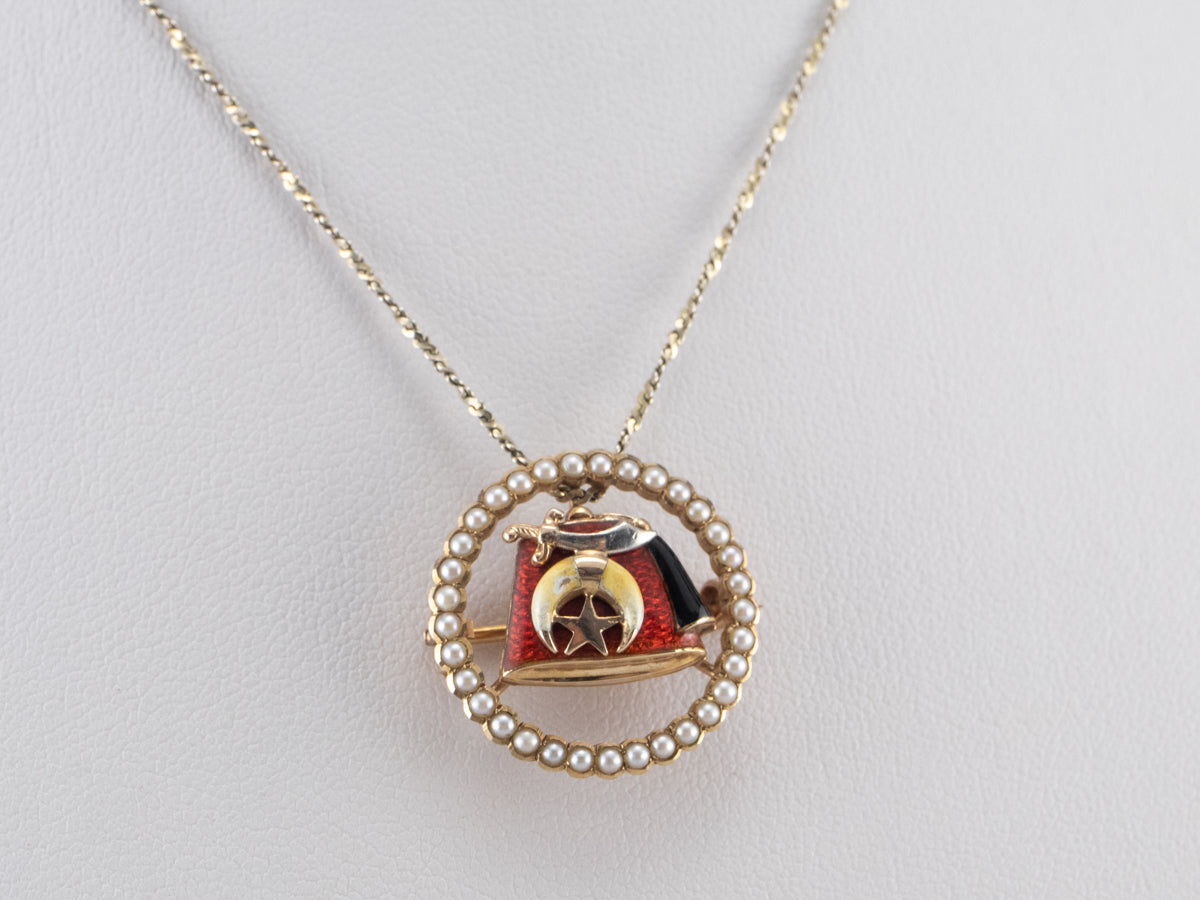 Enamel Seed Pearl Shriners Gold Lapel Pin