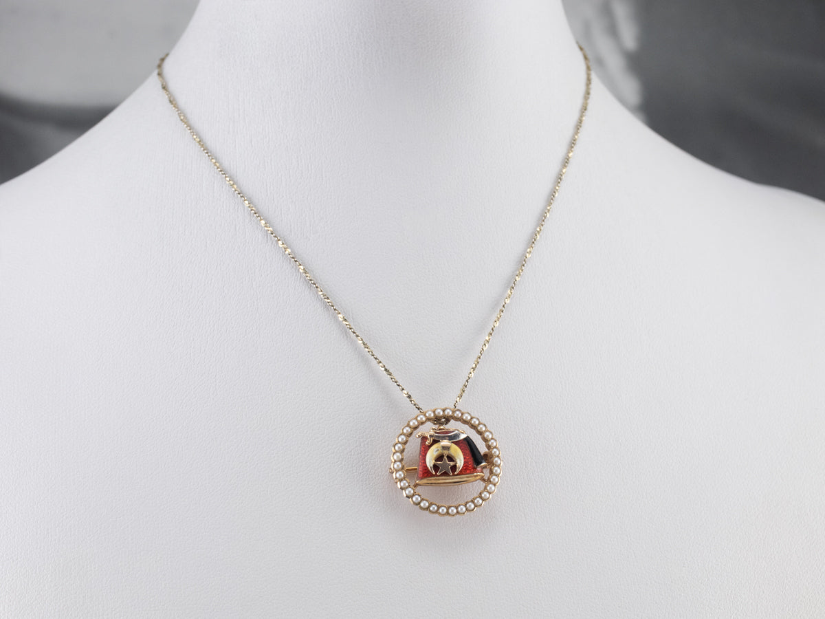 Enamel Seed Pearl Shriners Gold Lapel Pin