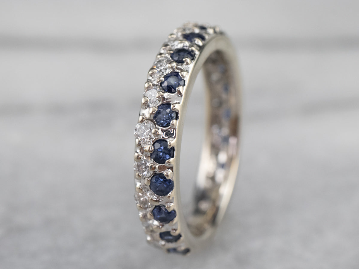 Sapphire Diamond White Gold Band Ring