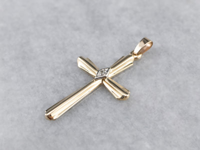 Diamond Two Tone Gold Cross Pendant