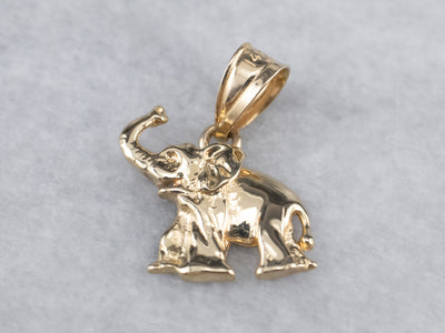 Raised Trunk Elephant Gold Pendant