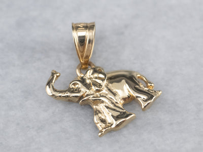Raised Trunk Elephant Gold Pendant