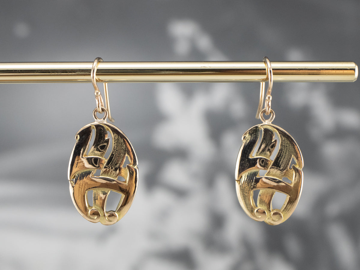 Solid 14K Gold Oval Medal Drop Earrings