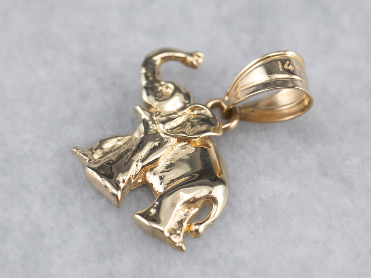 Raised Trunk Elephant Gold Pendant