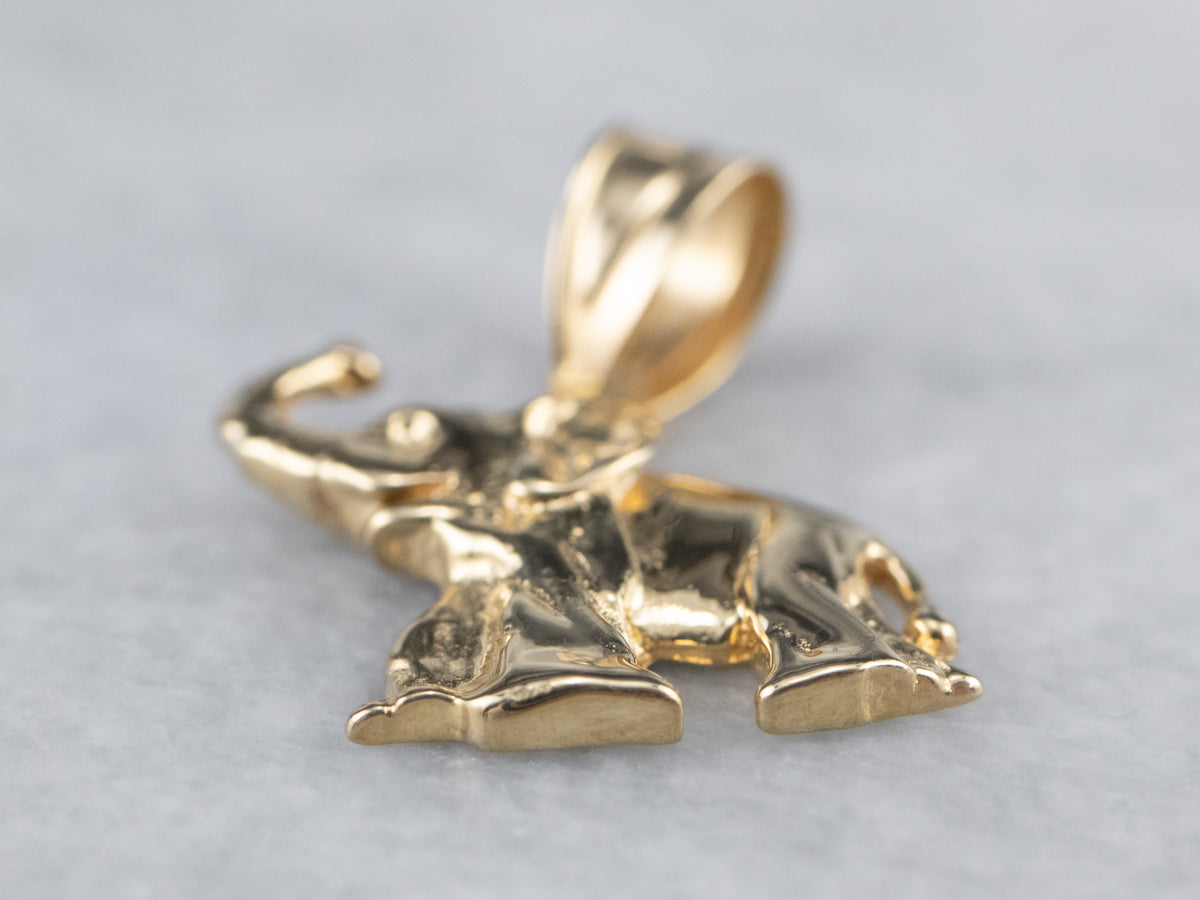 Raised Trunk Elephant Gold Pendant