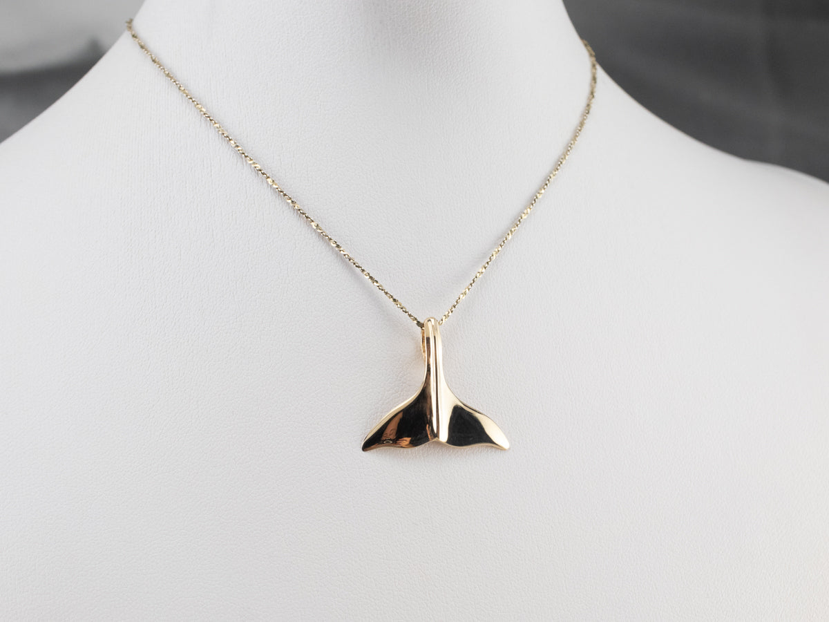 14K Gold Whale Tail Pendant