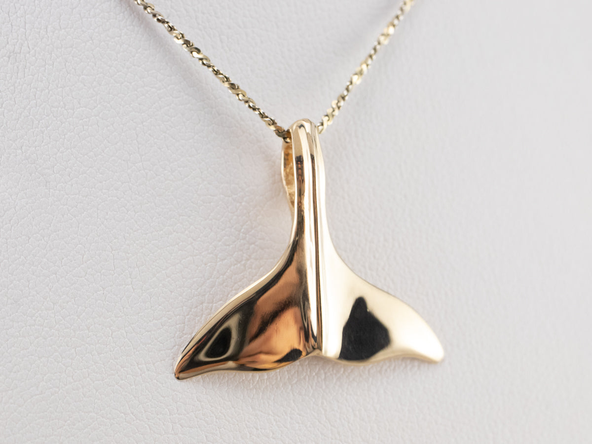 14K Gold Whale Tail Pendant
