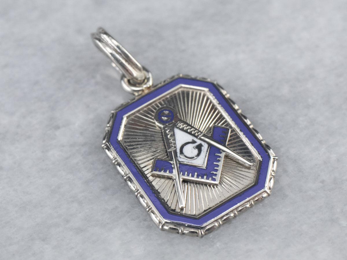 Enamel Masonic White Gold Medal Pendant