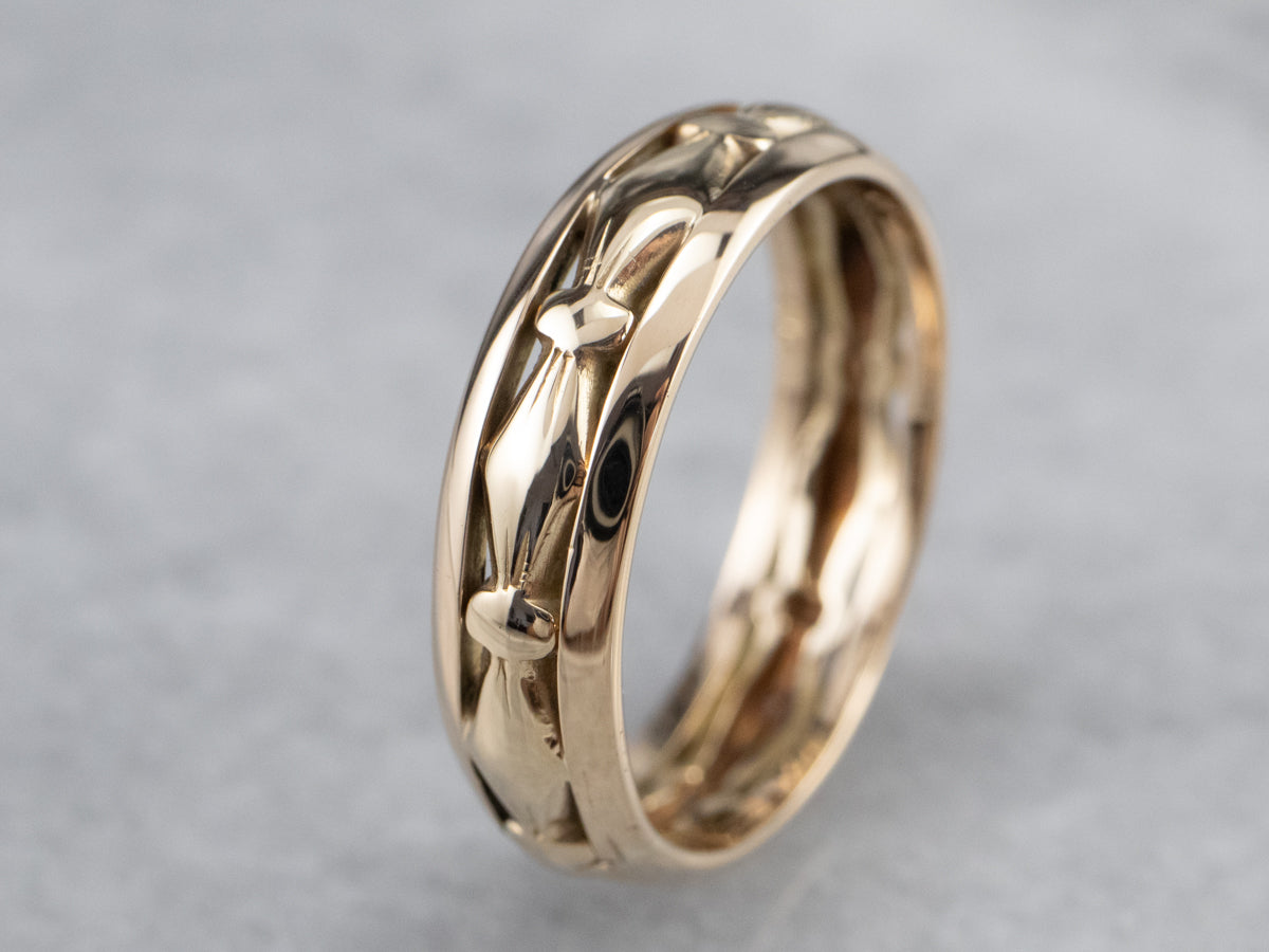 Vintage Openwork Patterned Gold Band