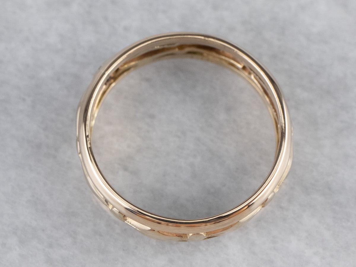 Vintage Openwork Patterned Gold Band