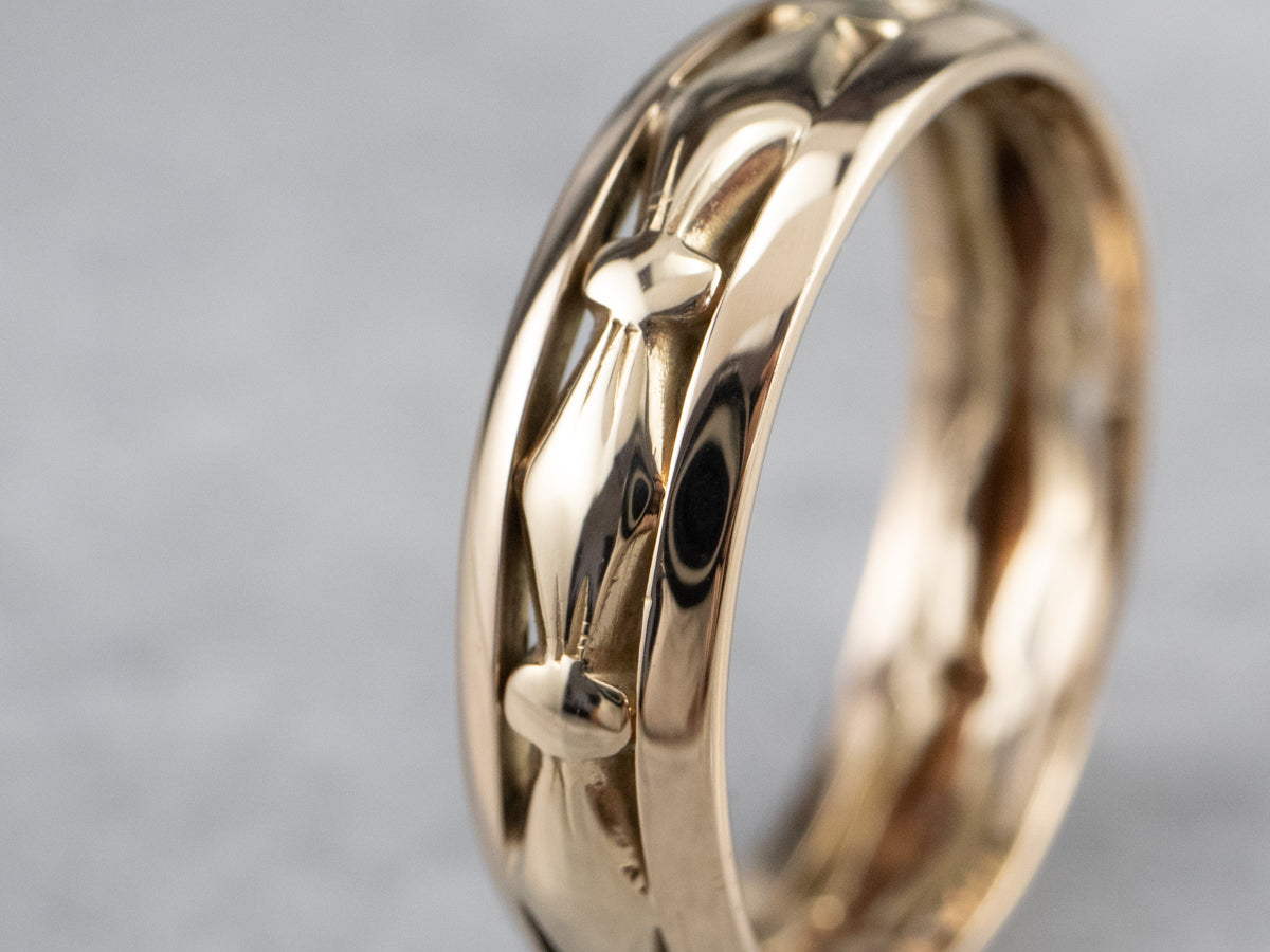 Vintage Openwork Patterned Gold Band