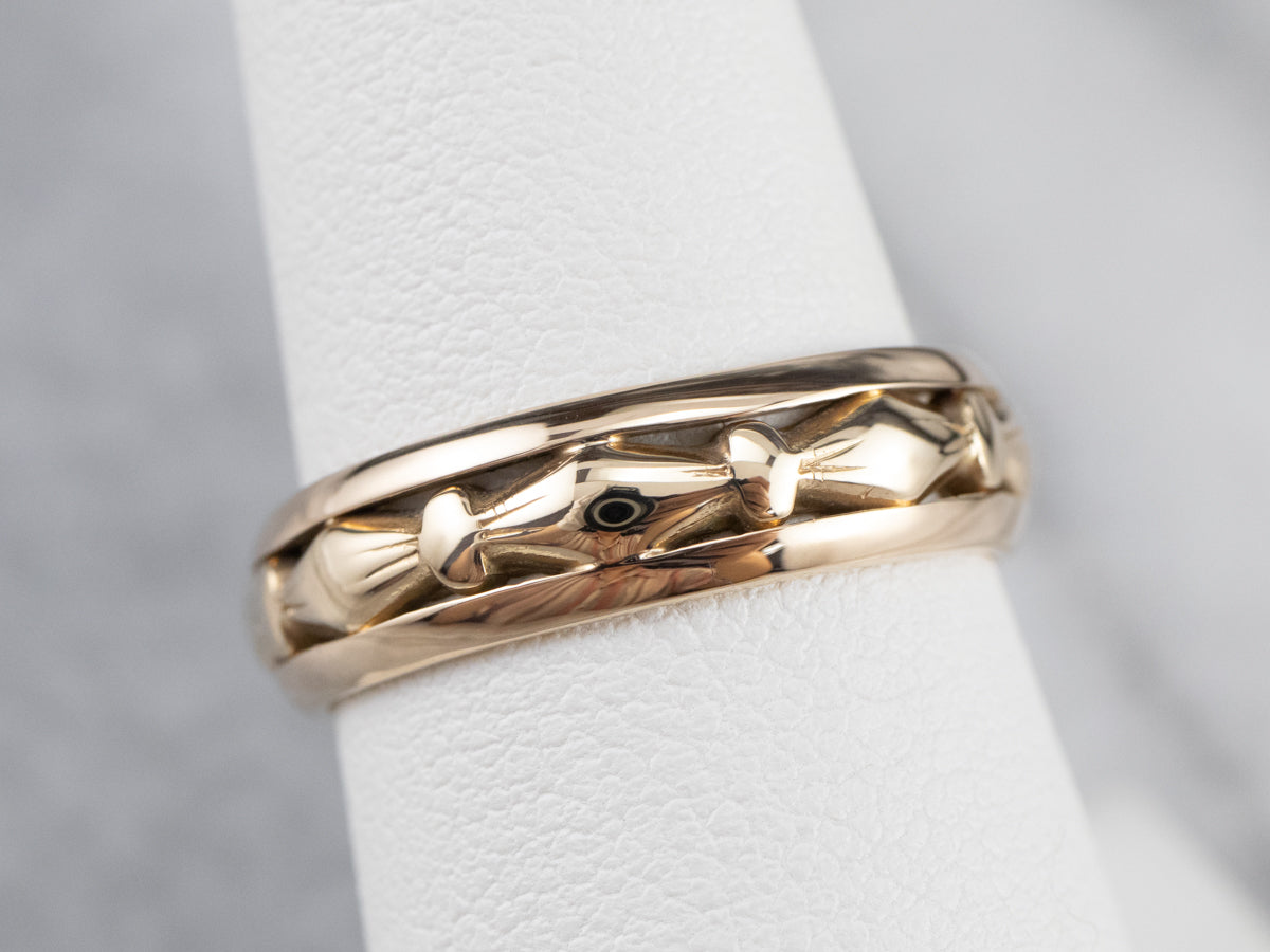 Vintage Openwork Patterned Gold Band