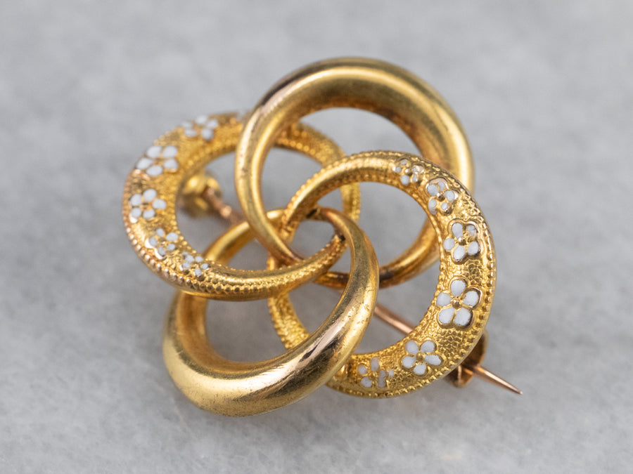 Antique Floral Enamel Gold Love Knot Pin