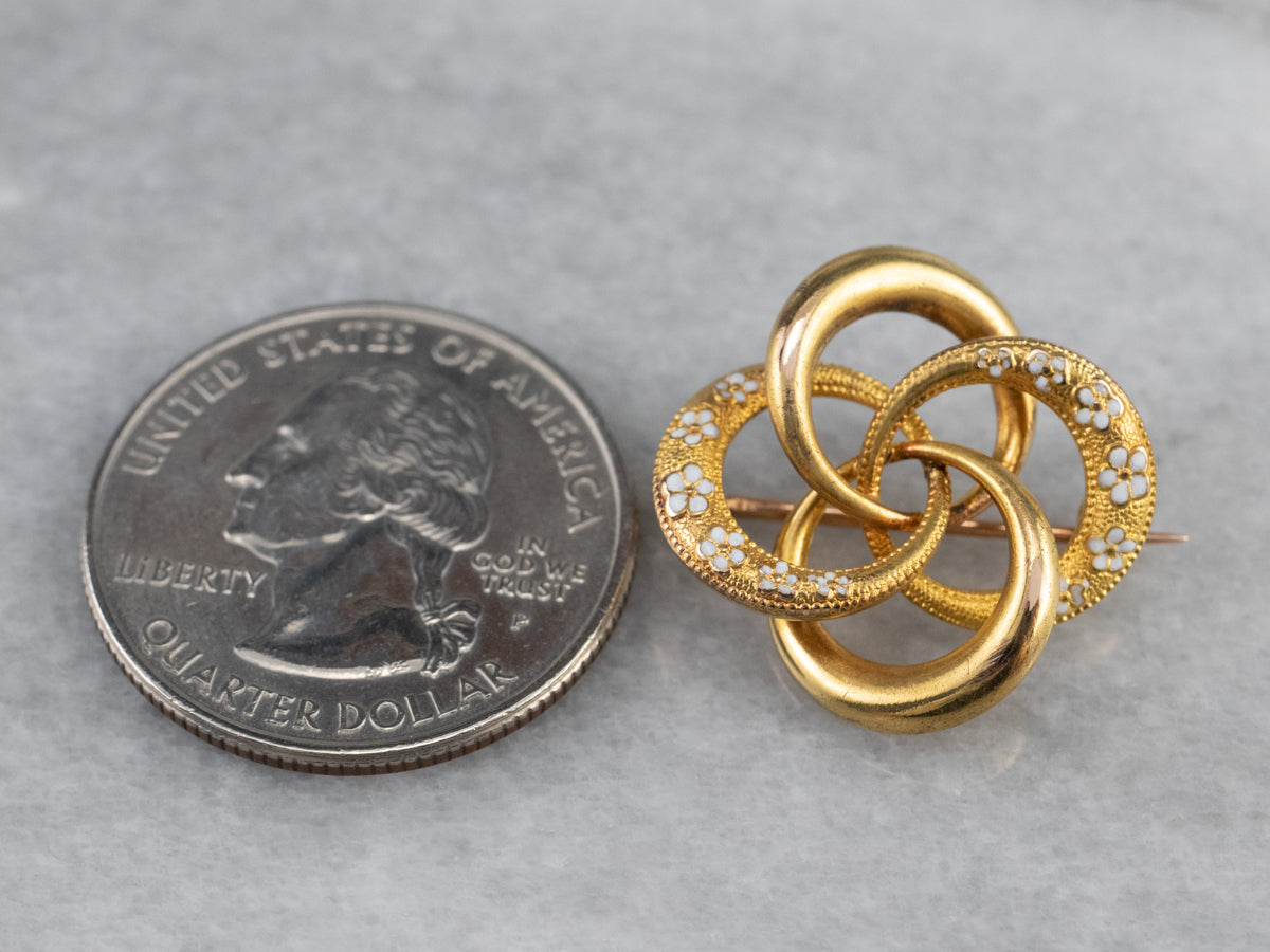 Antique Floral Enamel Gold Love Knot Pin