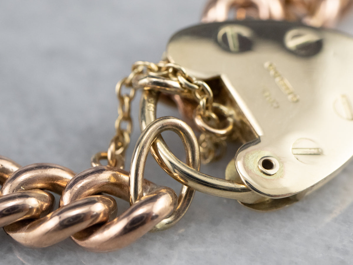 Vintage Heart Lock Two Tone Gold Chain Bracelet