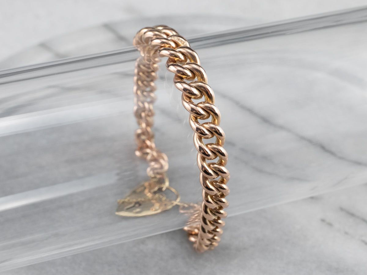 Vintage Heart Lock Two Tone Gold Chain Bracelet