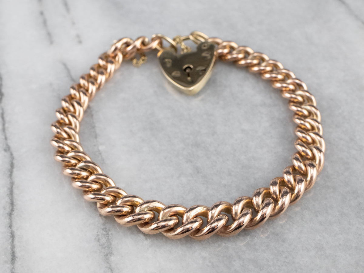 Vintage Heart Lock Two Tone Gold Chain Bracelet