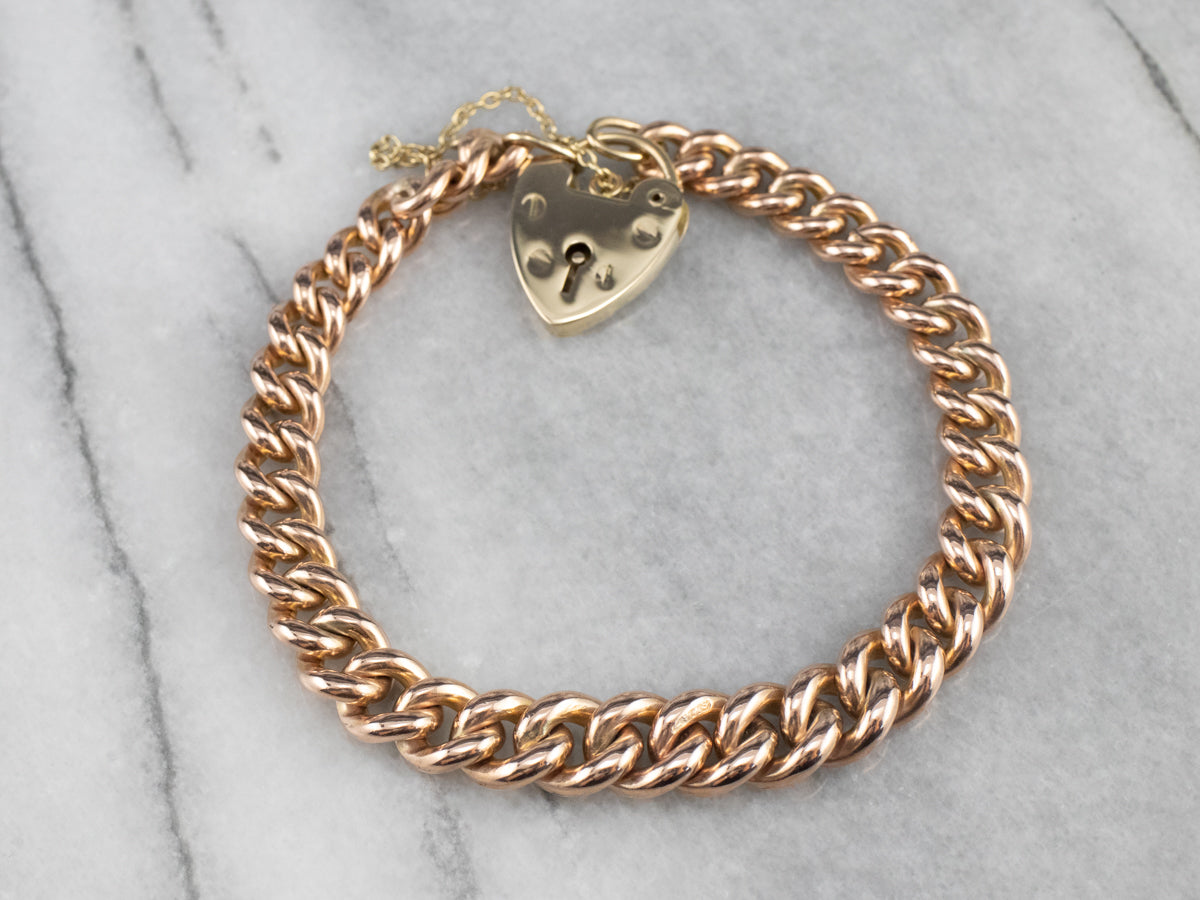 Vintage Heart Lock Two Tone Gold Chain Bracelet