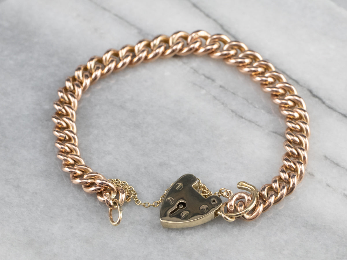 Vintage Heart Lock Two Tone Gold Chain Bracelet