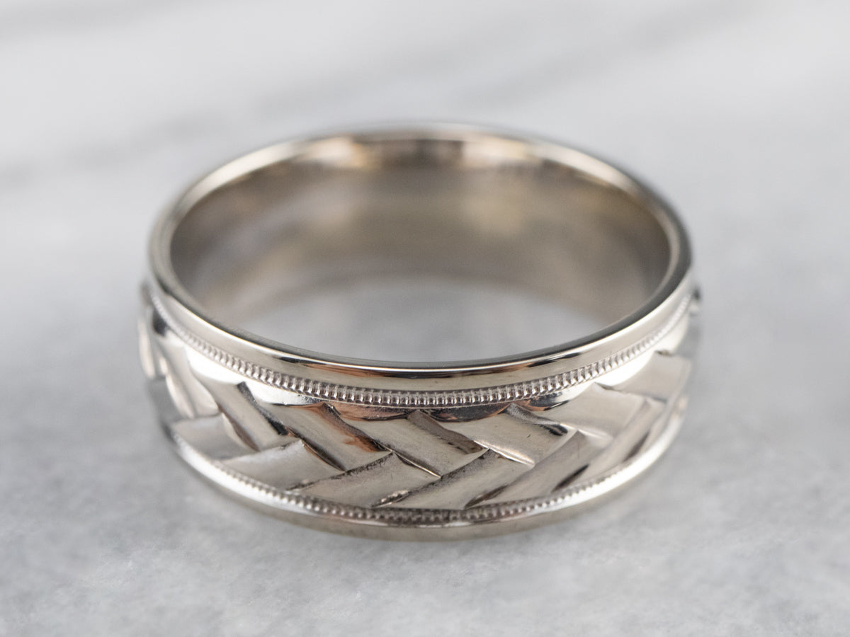 Unisex Braided White Gold Band