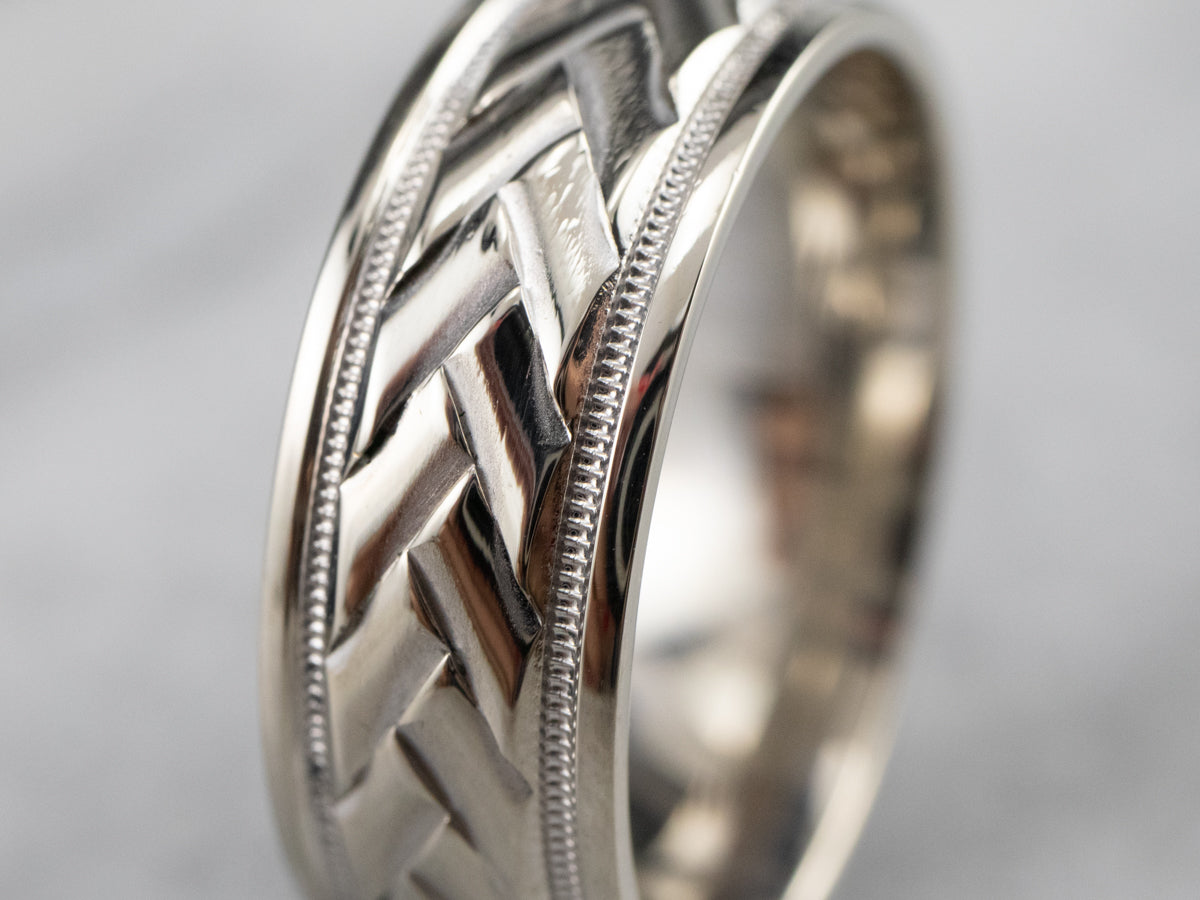 Unisex Braided White Gold Band