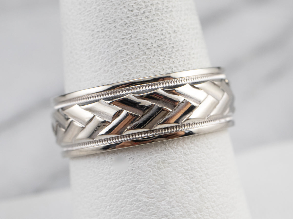 Unisex Braided White Gold Band