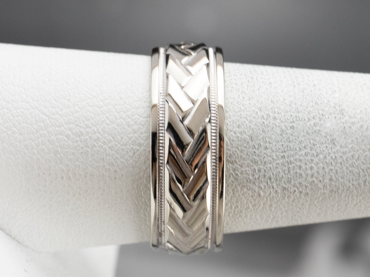 Unisex Braided White Gold Band