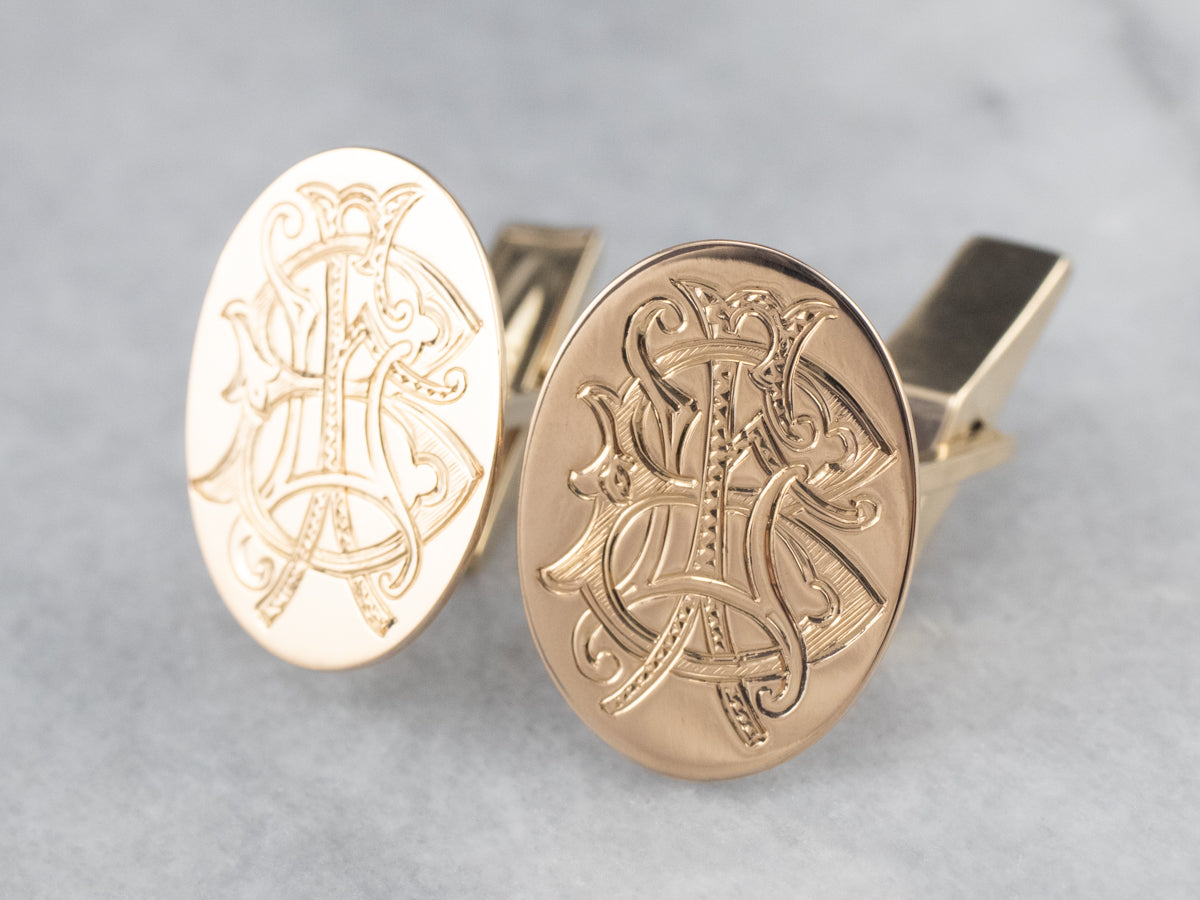 Ornate Antique "BI" Monogram Gold Cufflinks