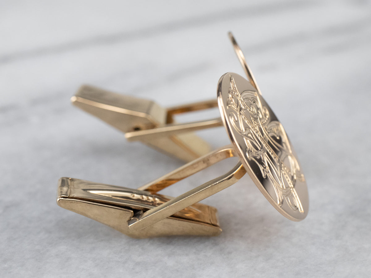 Ornate Antique "BI" Monogram Gold Cufflinks