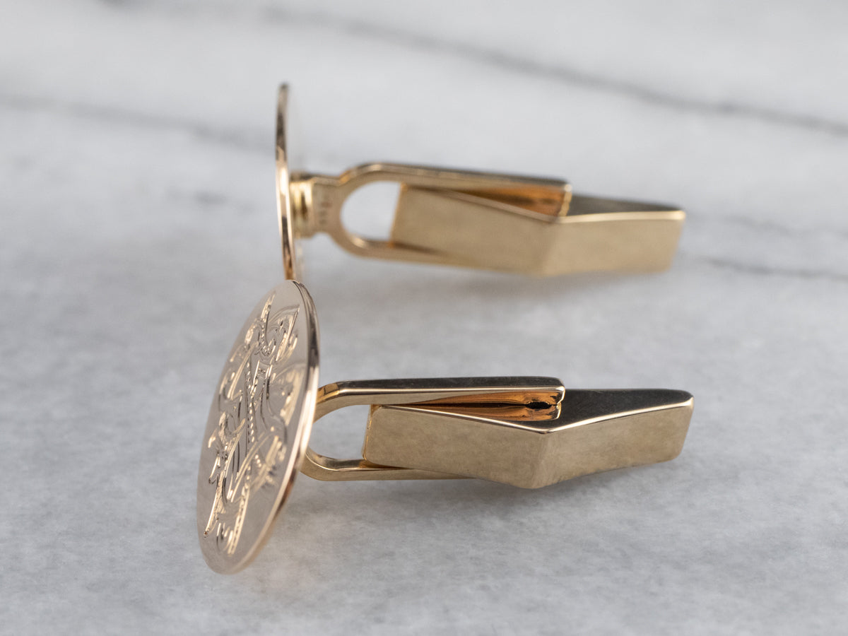 Ornate Antique "BI" Monogram Gold Cufflinks