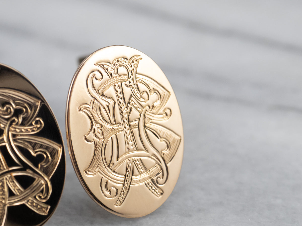 Ornate Antique "BI" Monogram Gold Cufflinks