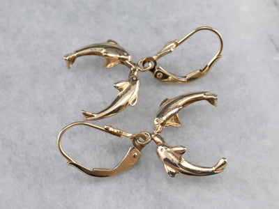 Yellow 14K Gold Dolphin Drop Earrings