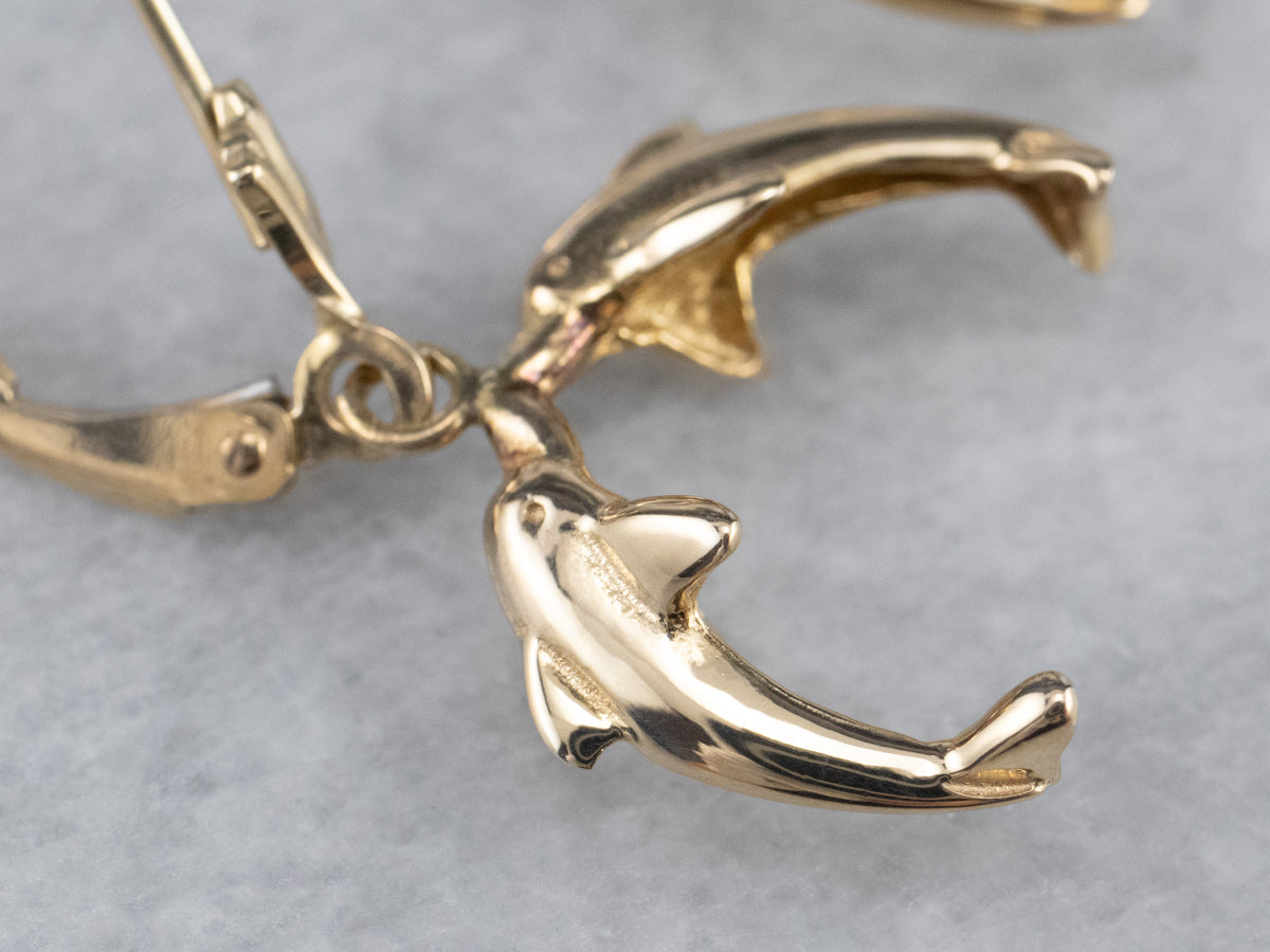 Yellow 14K Gold Dolphin Drop Earrings