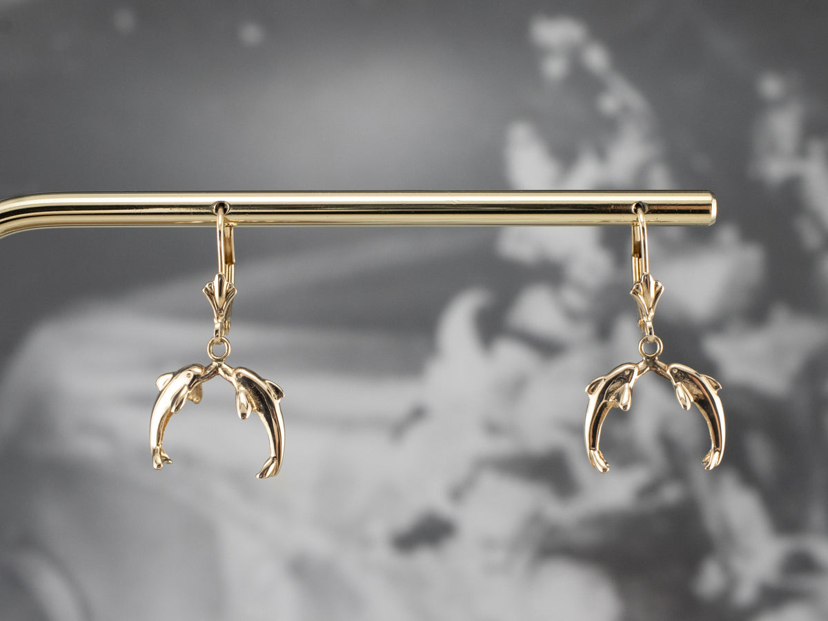 Yellow 14K Gold Dolphin Drop Earrings