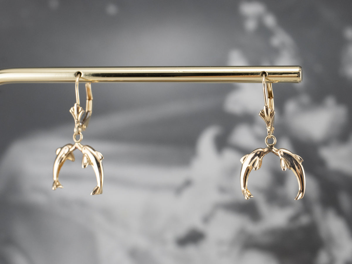 Yellow 14K Gold Dolphin Drop Earrings