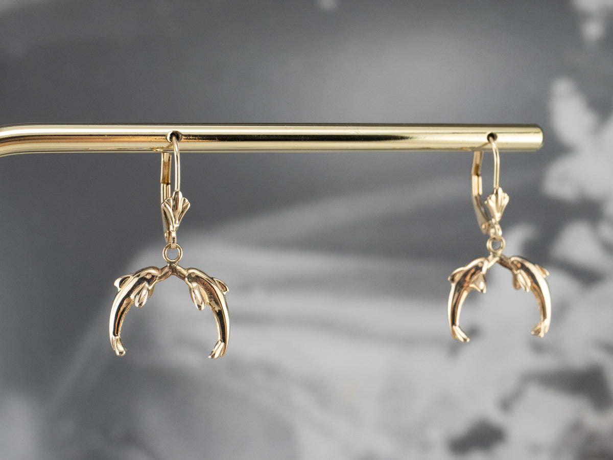 Yellow 14K Gold Dolphin Drop Earrings