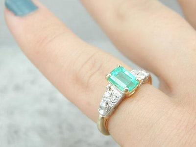 Colombian Emerald and Retro Era Ring for Engagement or Cocktail Piece