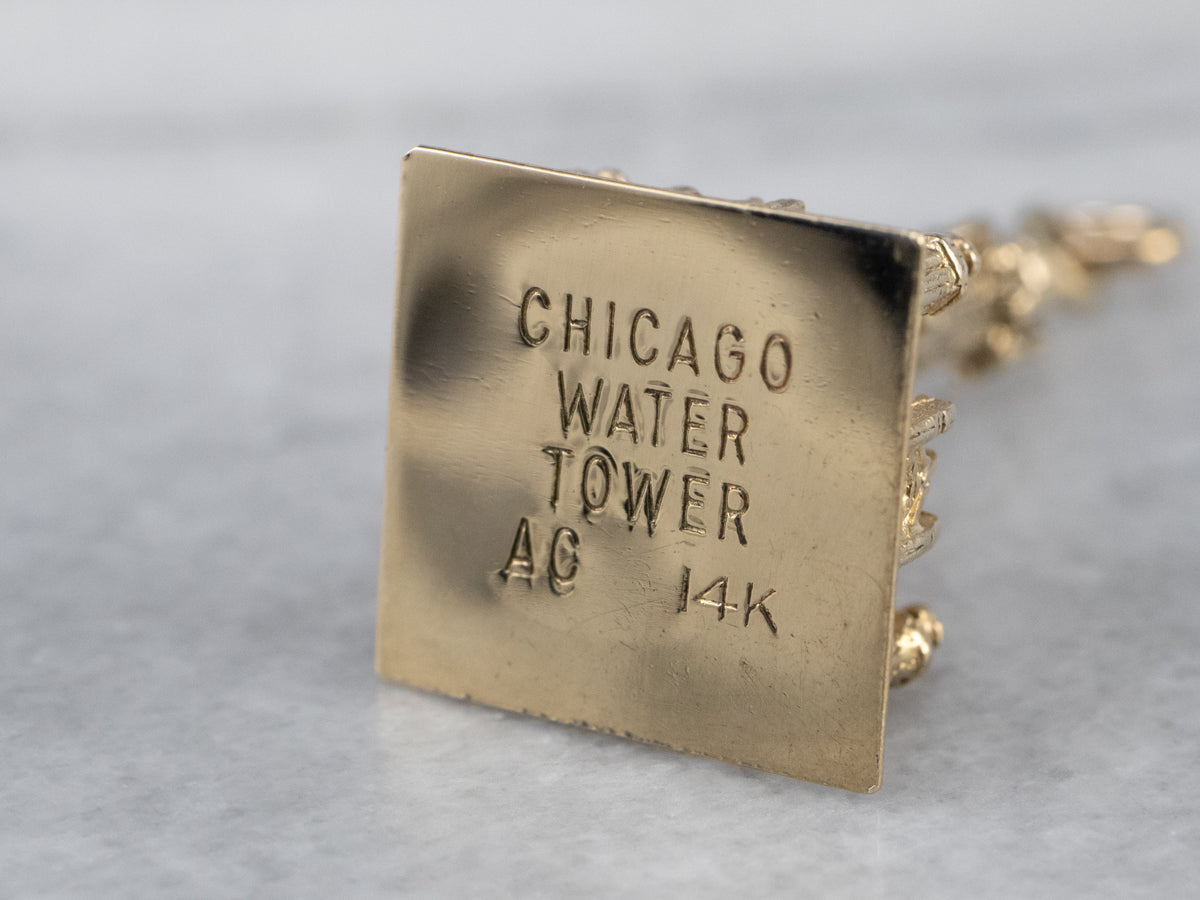 14K Gold Chicago Water Tower Charm