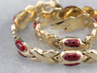Red Enamel Ladybug Gold Link Bracelet