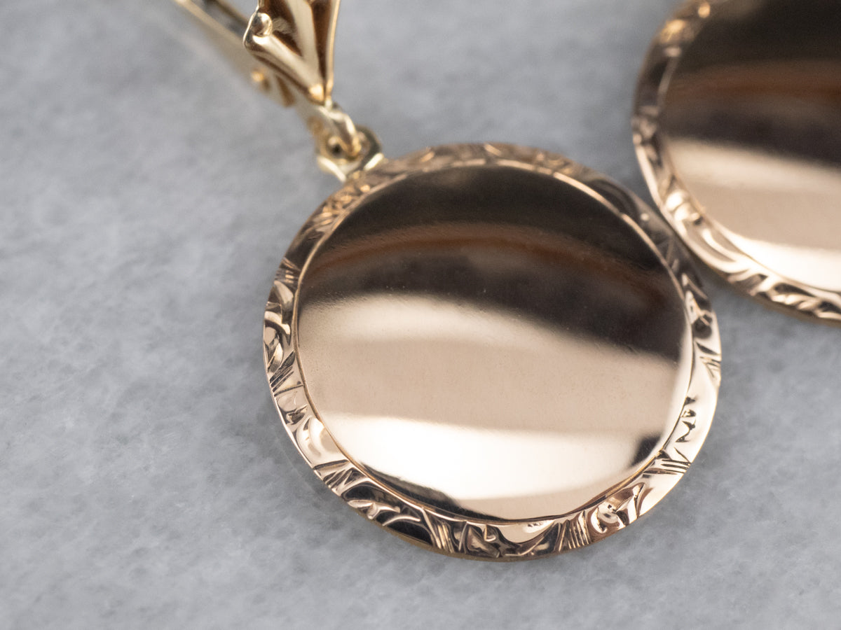 14K Gold Disk Drop Earrings