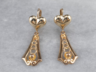 Gold Heart Bar Drop Earrings