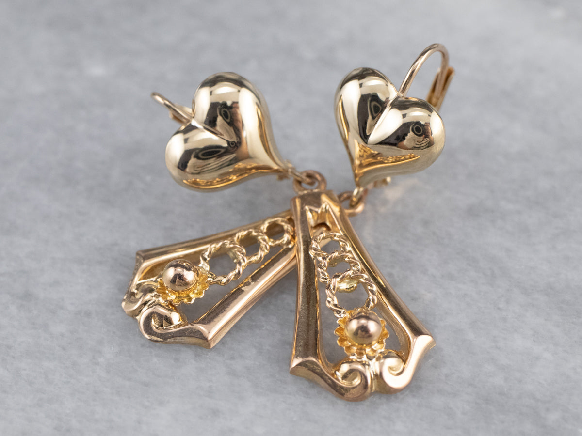 Gold Heart Bar Drop Earrings