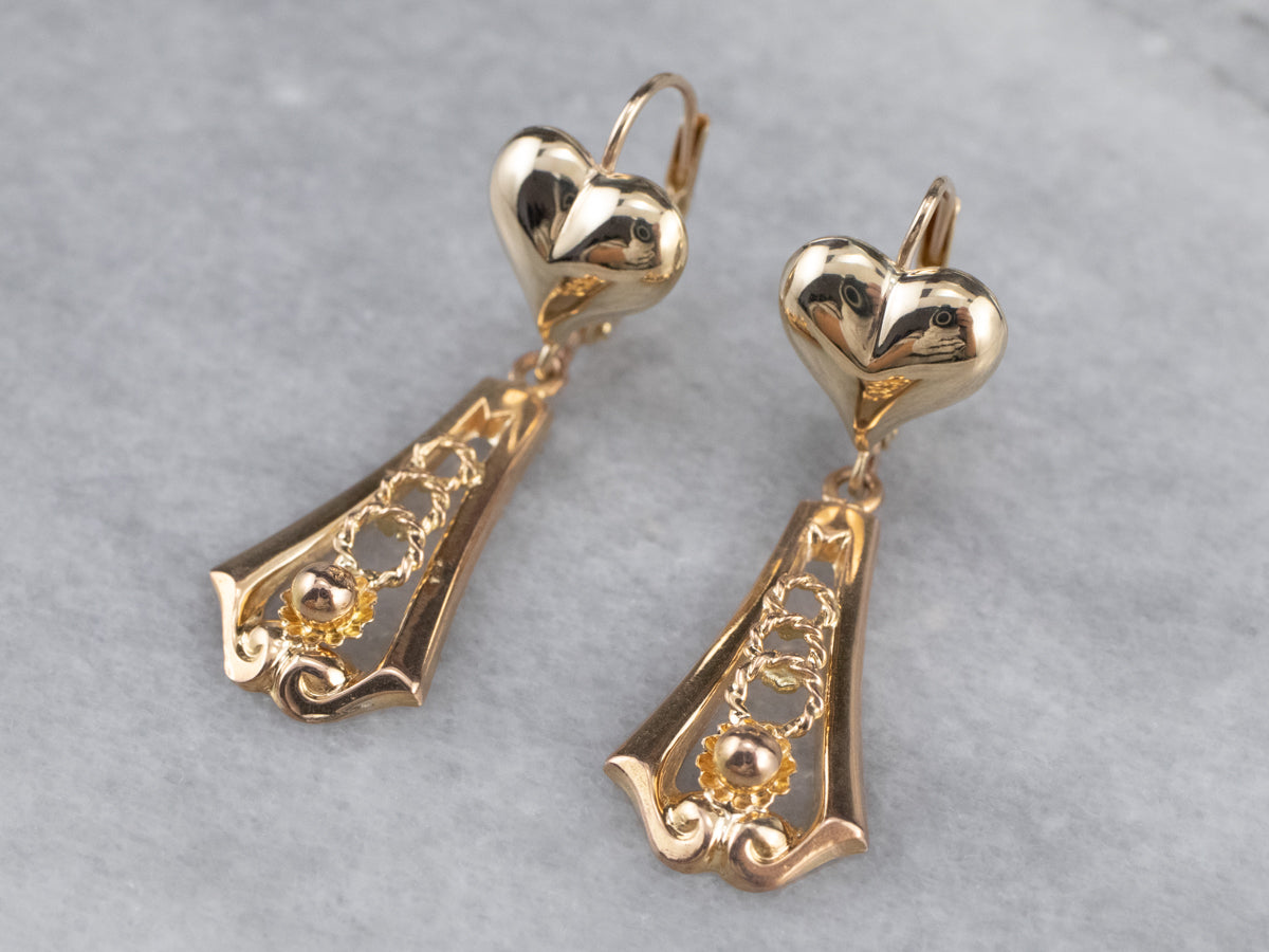 Gold Heart Bar Drop Earrings