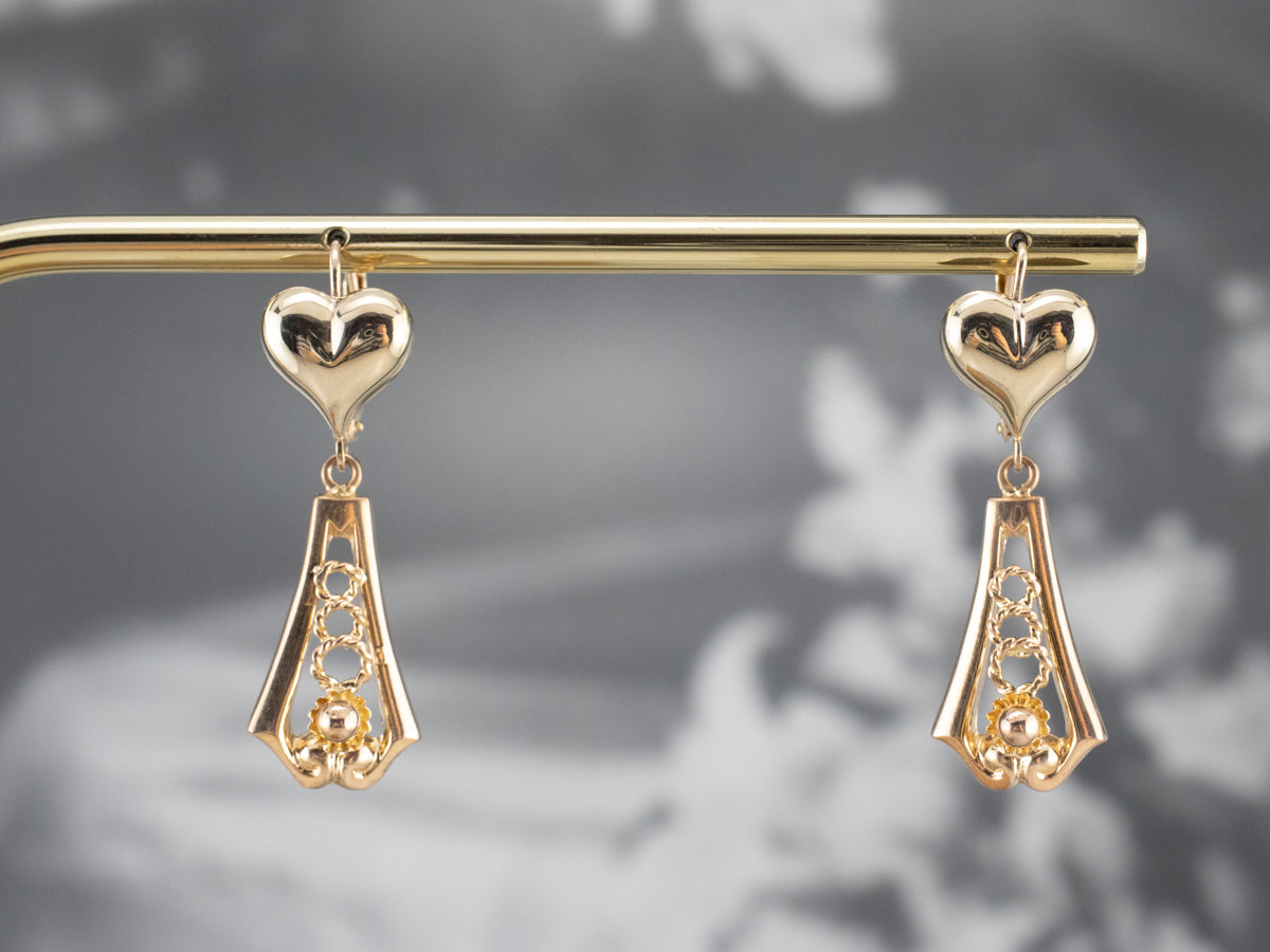 Gold Heart Bar Drop Earrings