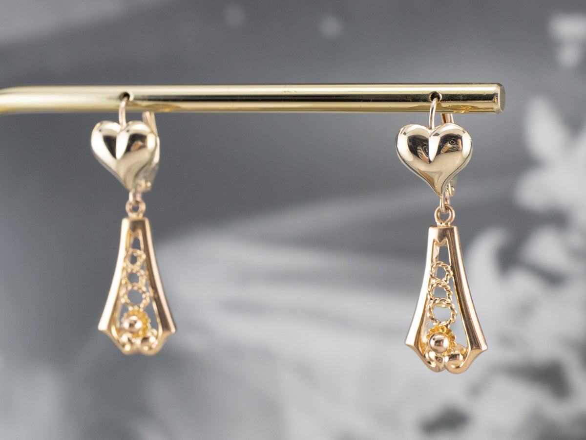 Gold Heart Bar Drop Earrings